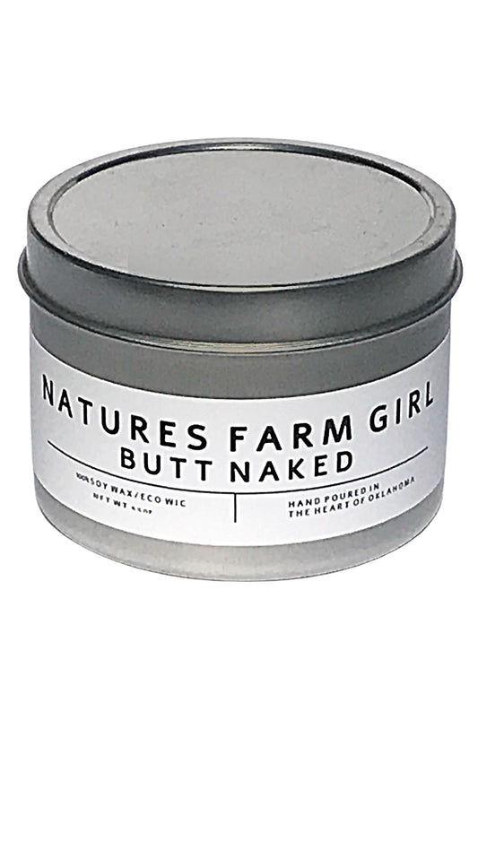 Butt Naked Tin Candle